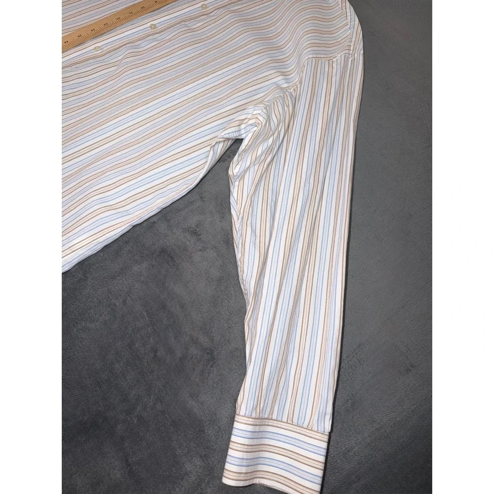 Banana Republic Mens XXL Blue Tan Striped Cotton Long Sleeve Button Down Shirt